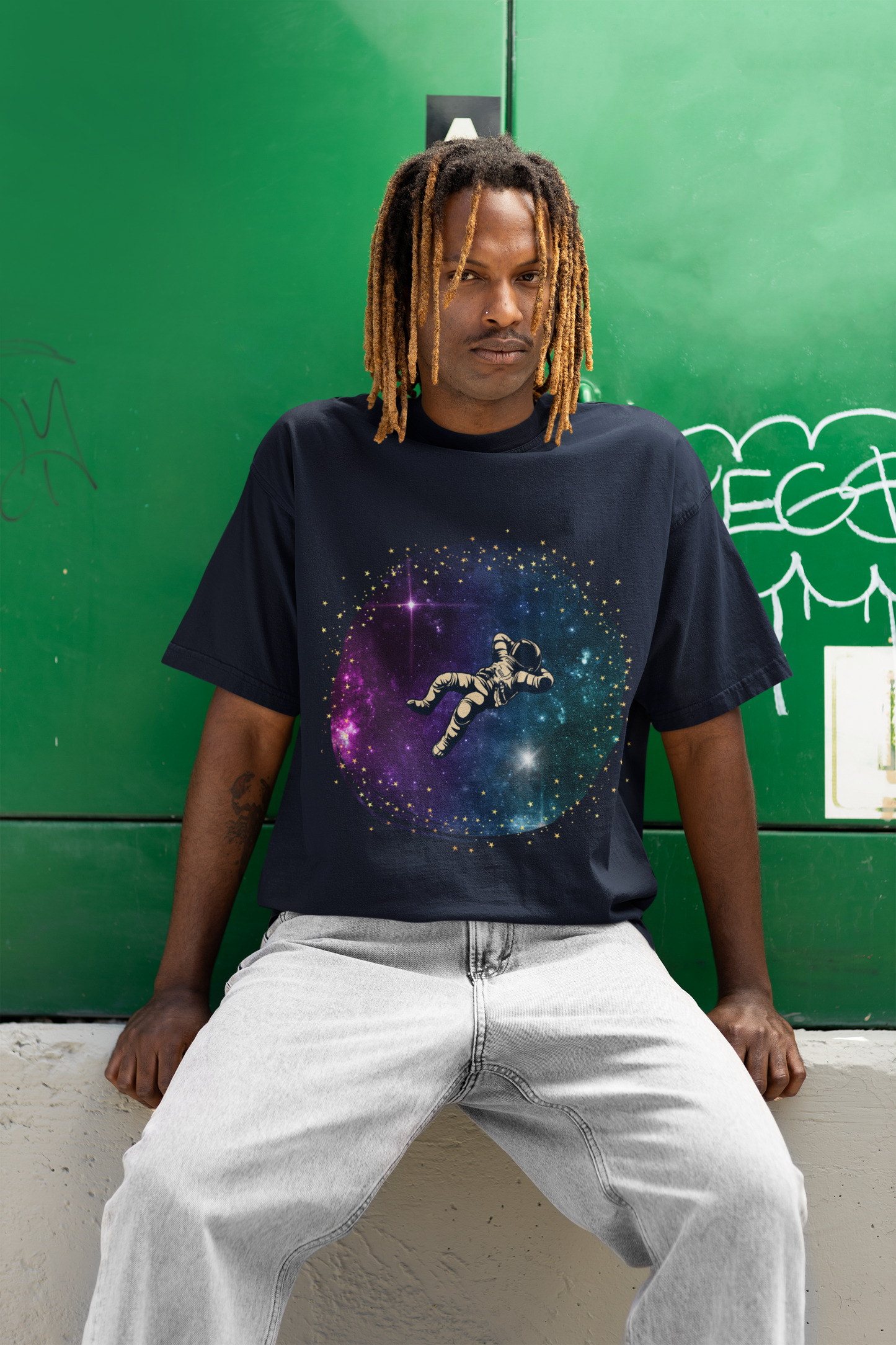 Navy Blue Oversized Space T-shirt