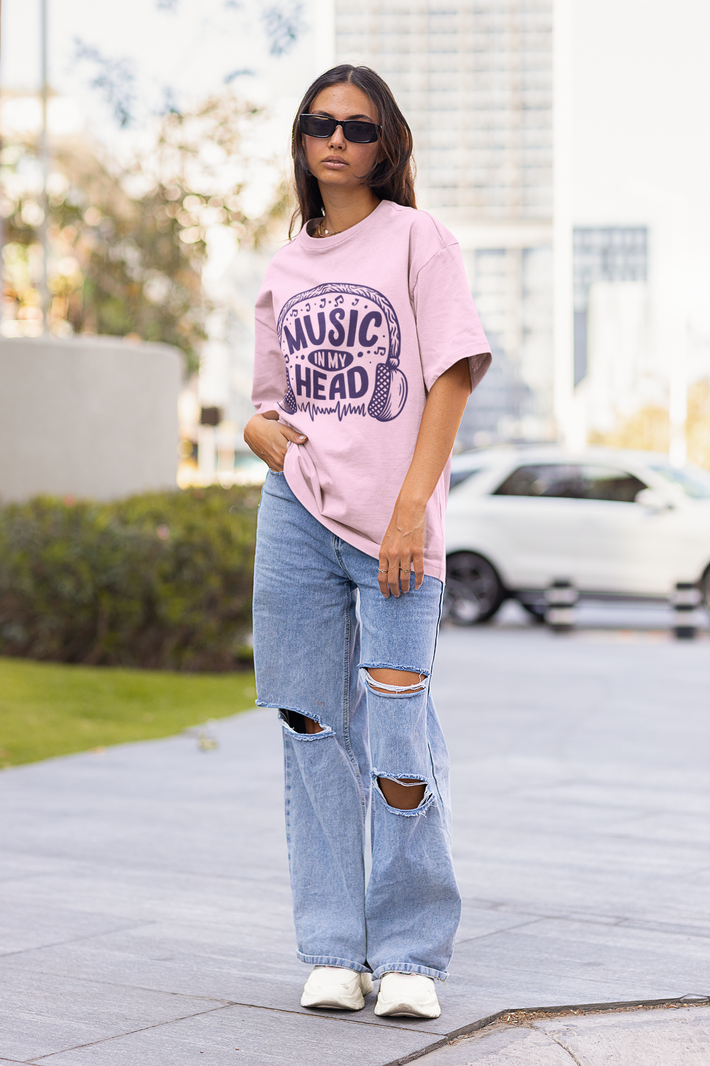 Pink "Music in my Head" Oversized T-shirt
