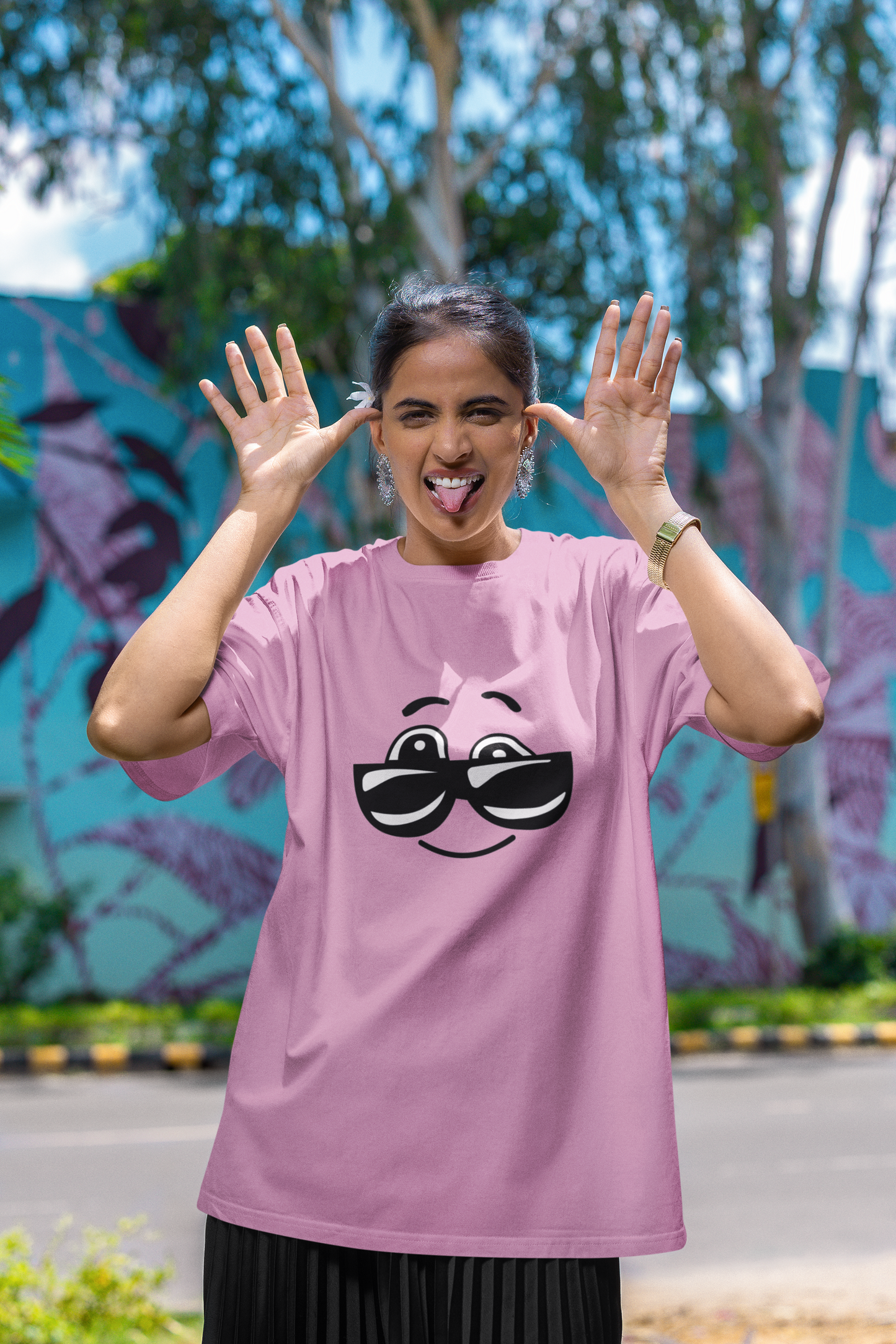Pink Oversized Smiley T-shirt