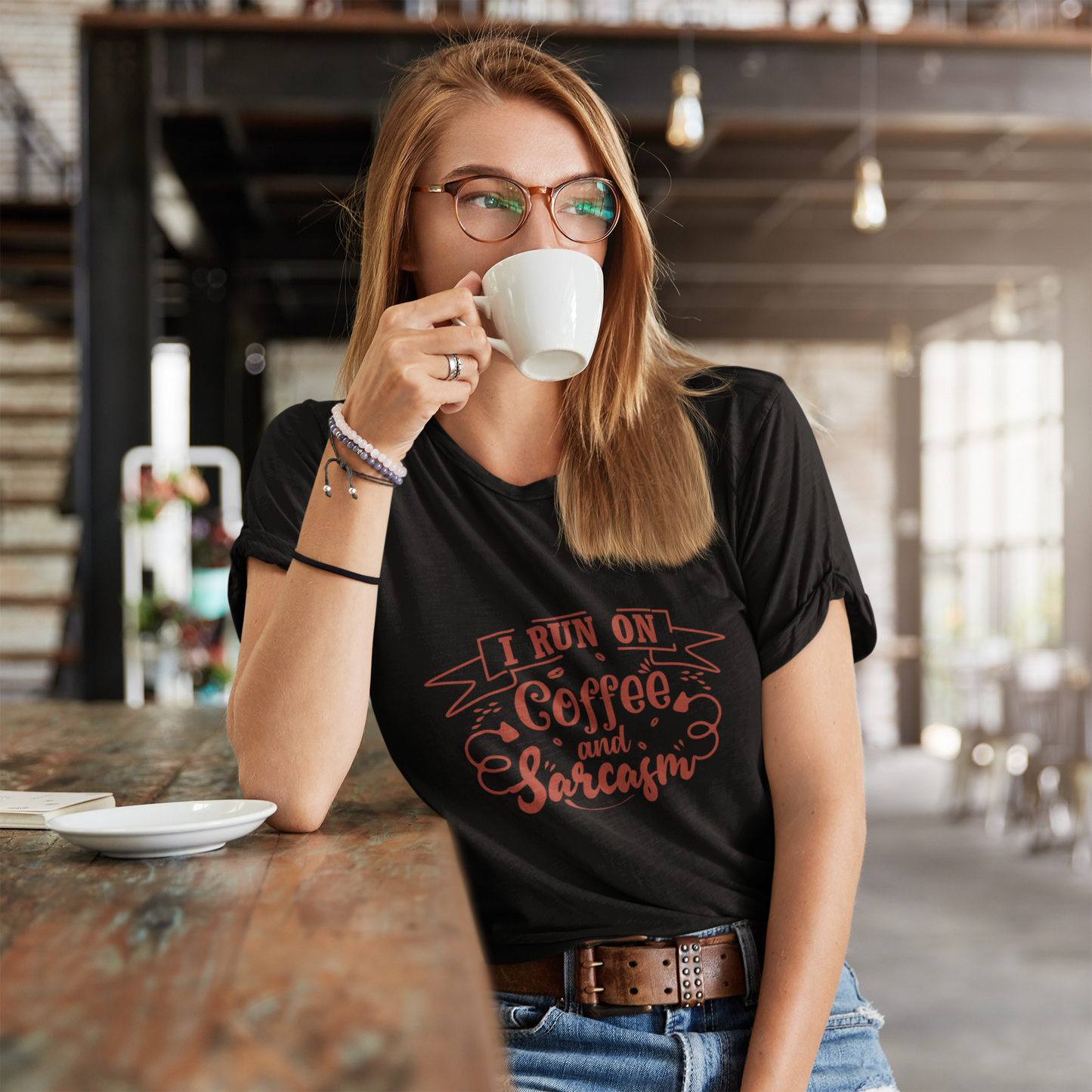 Black “Coffee and Sarcasm” Women's T-Shirt
