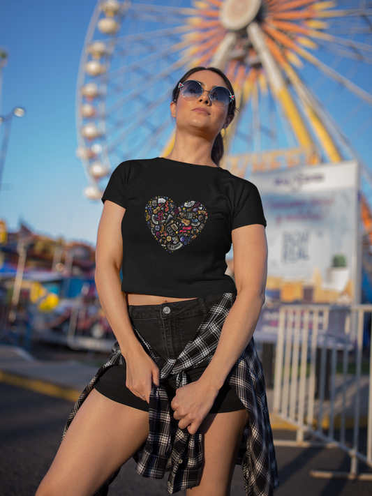 Black Graphical Heart Crop Top