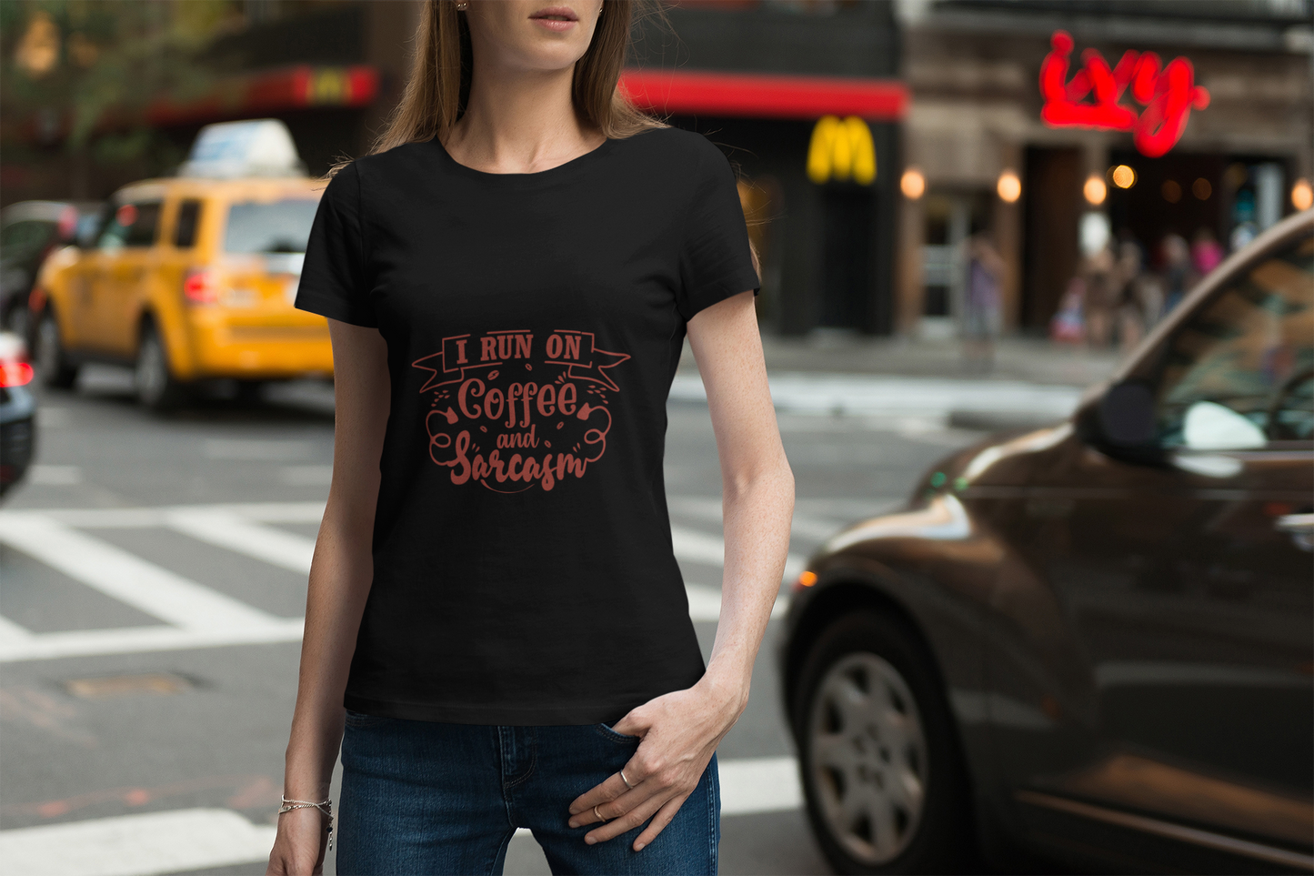 Black “Coffee and Sarcasm” Women's T-Shirt