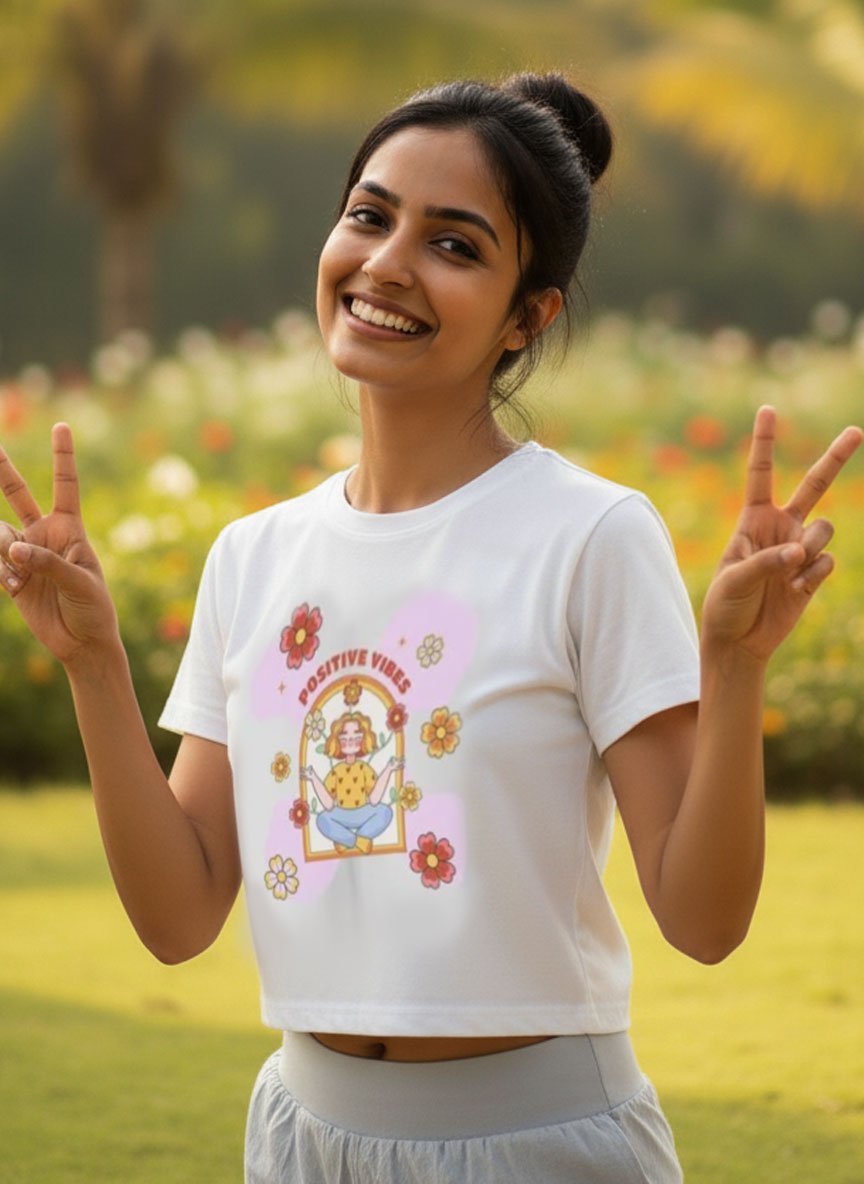 Positive Vibes | White | Vichitra Crop tops - Image 2