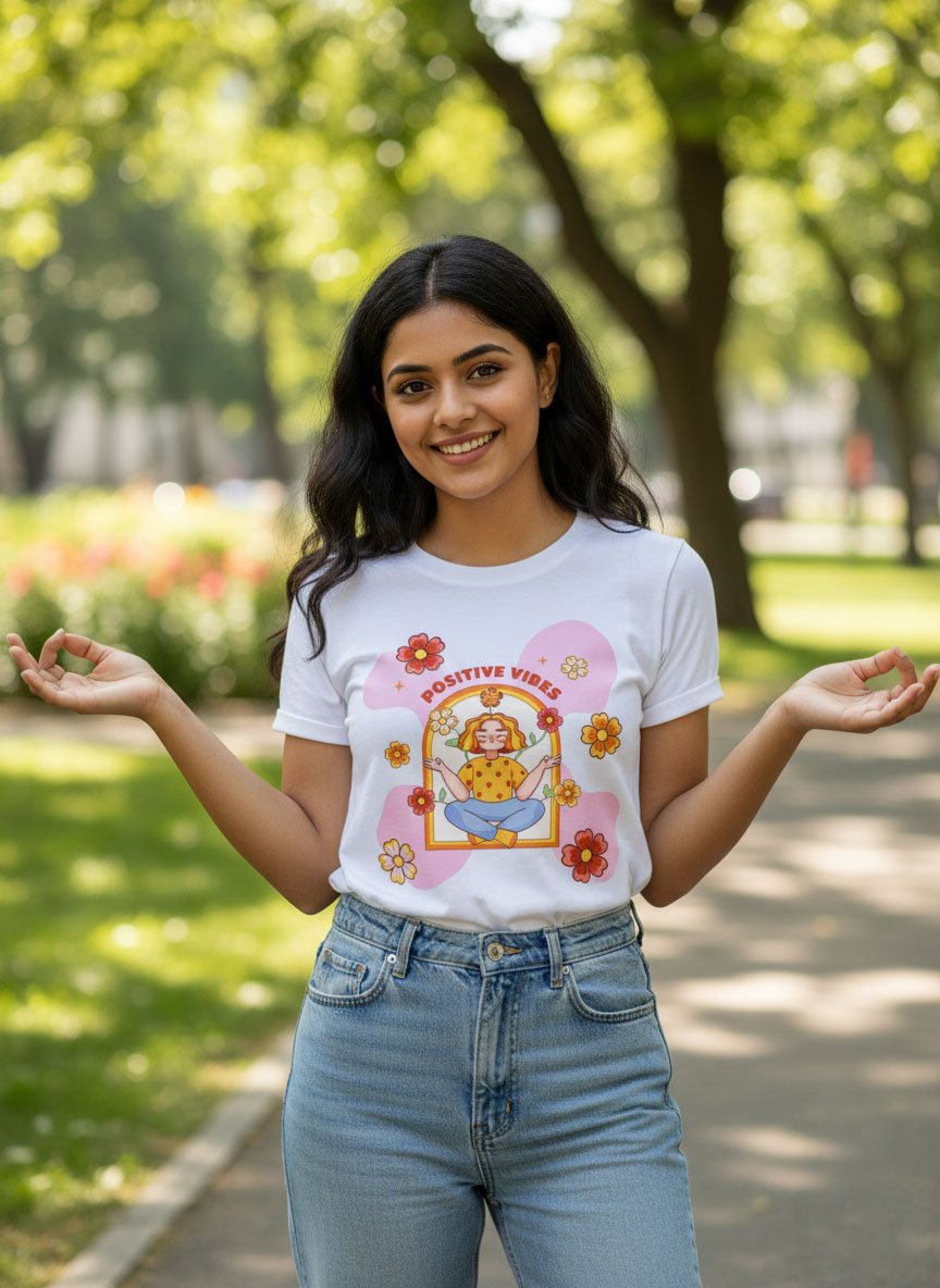 Positive vibes | Women Round Neak Vichitra T-Shirt