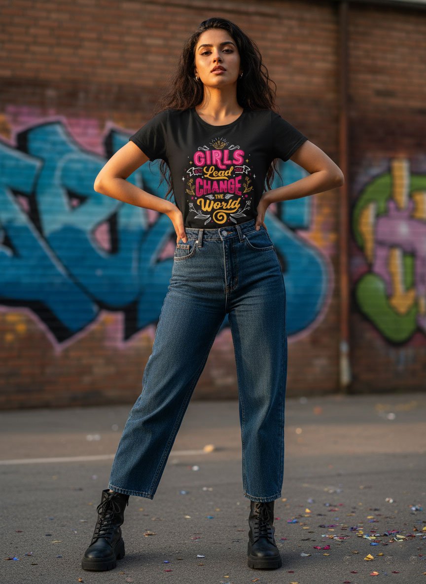 Girl Lead | Women Round Neak Vichitra T-Shirt - Image 2