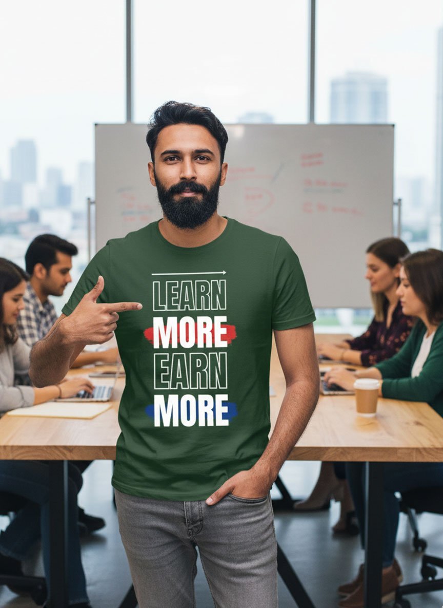 Learn More Earn More | Vichitra T-Shirts | Men Round Neak T-Shirts