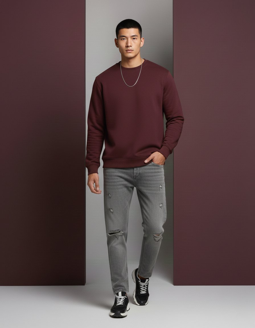 Maroon Men's Essential Crewneck Sweatshirt - Image 2