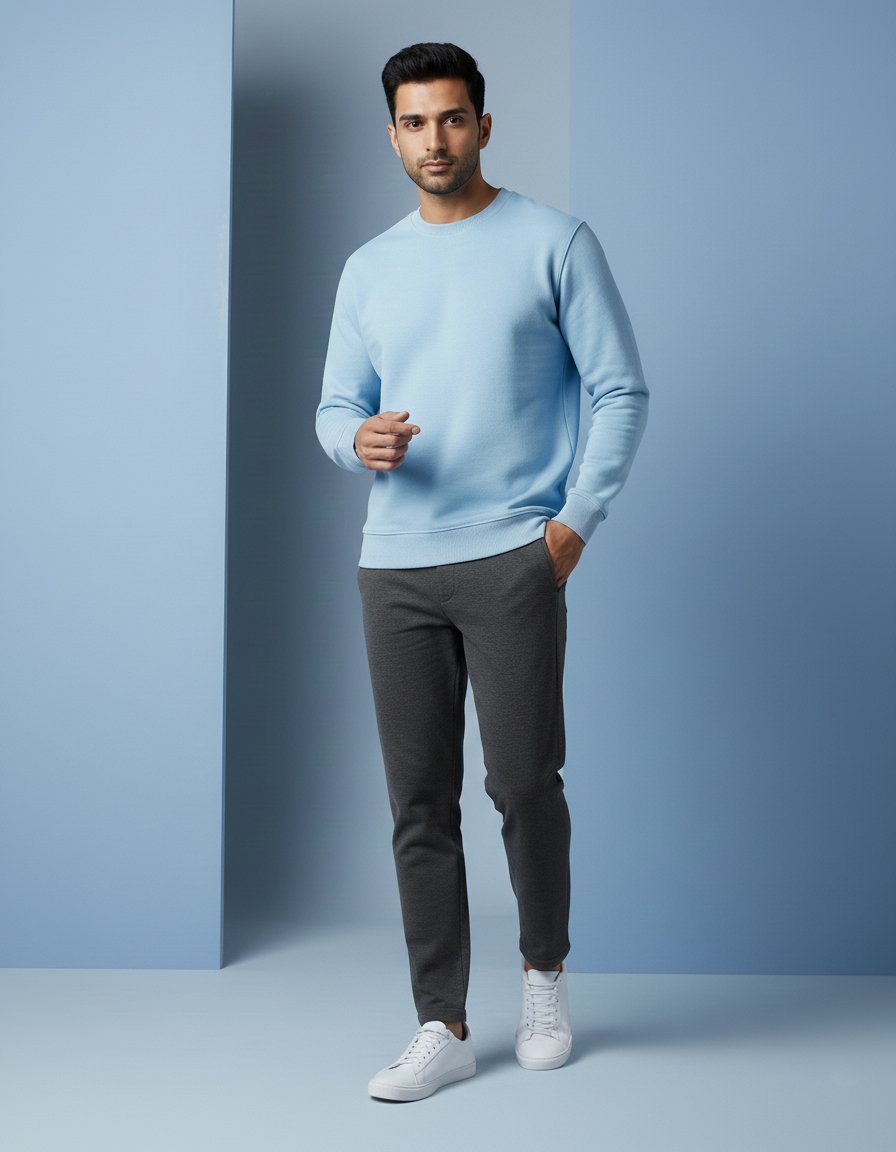 Blue Men's Essential Crewneck Sweatshirt - Image 2