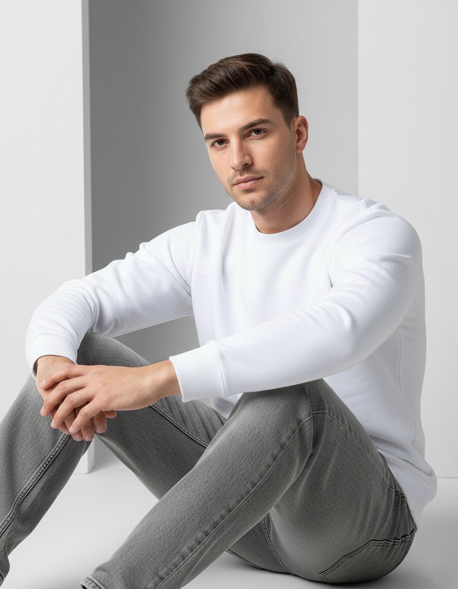 White Men's Essential Crewneck Sweatshirt