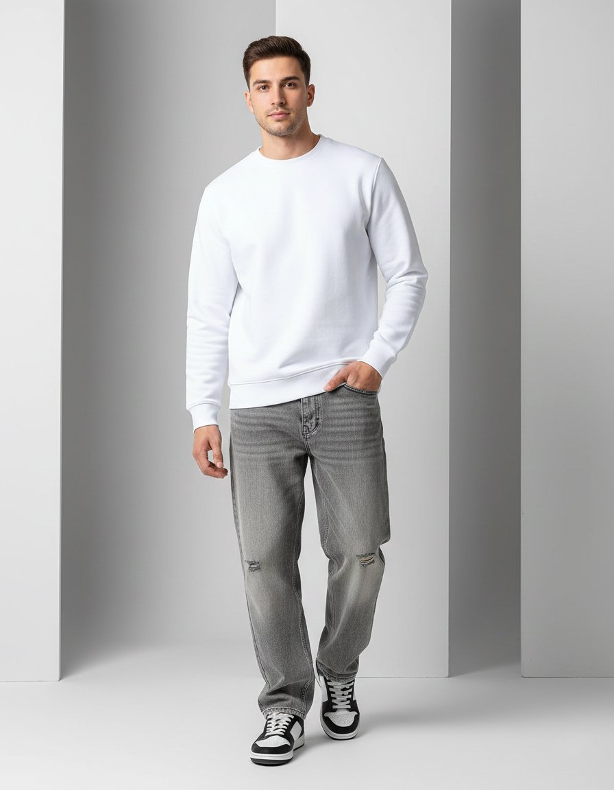 White Men's Essential Crewneck Sweatshirt - Image 2